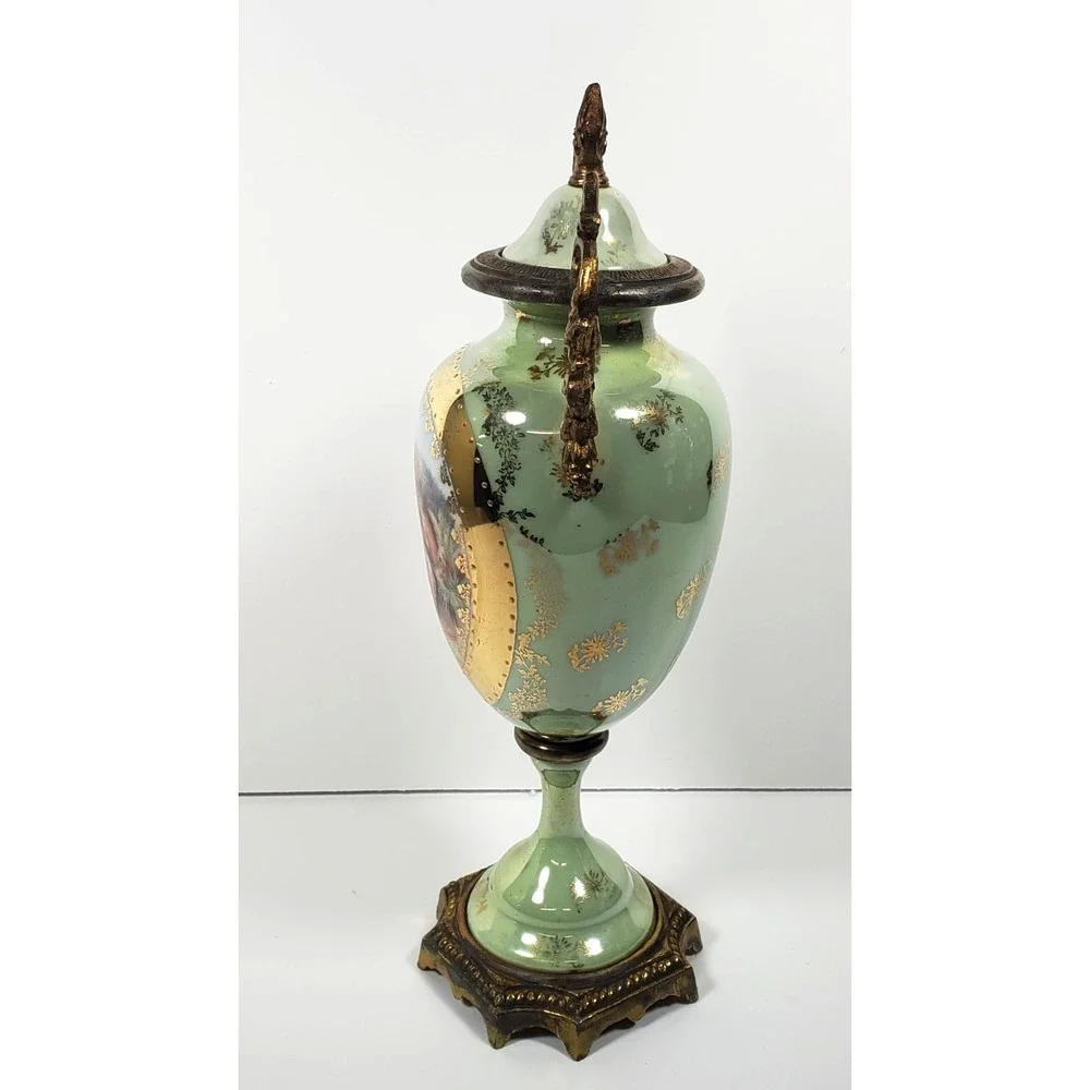 Antique French Sevres Style Urn Vase Porcelain Marked Lid Hand-Painted